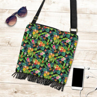 Hawaii Tropical Pattern With Pineapples, Palm Leaves And Flowers. Crossbody Boho Handbag - Polynesian Pride