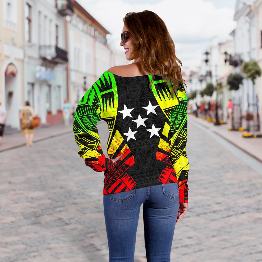Gambier Islands Women's Off Shoulder Sweater - Polynesian Tattoo Reggae - Polynesian Pride