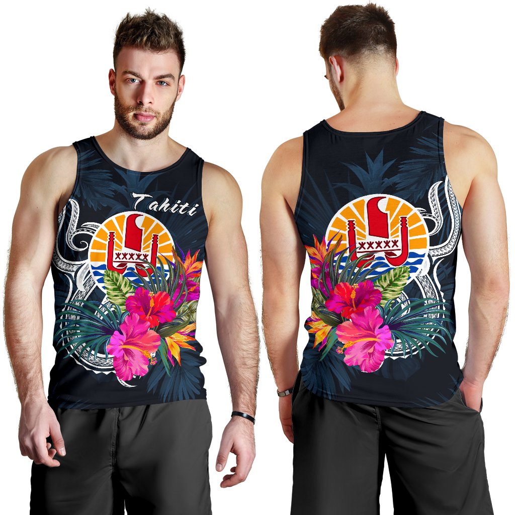 Tahiti Polynesian Men's Tank Top - Tropical Flower Blue - Polynesian Pride
