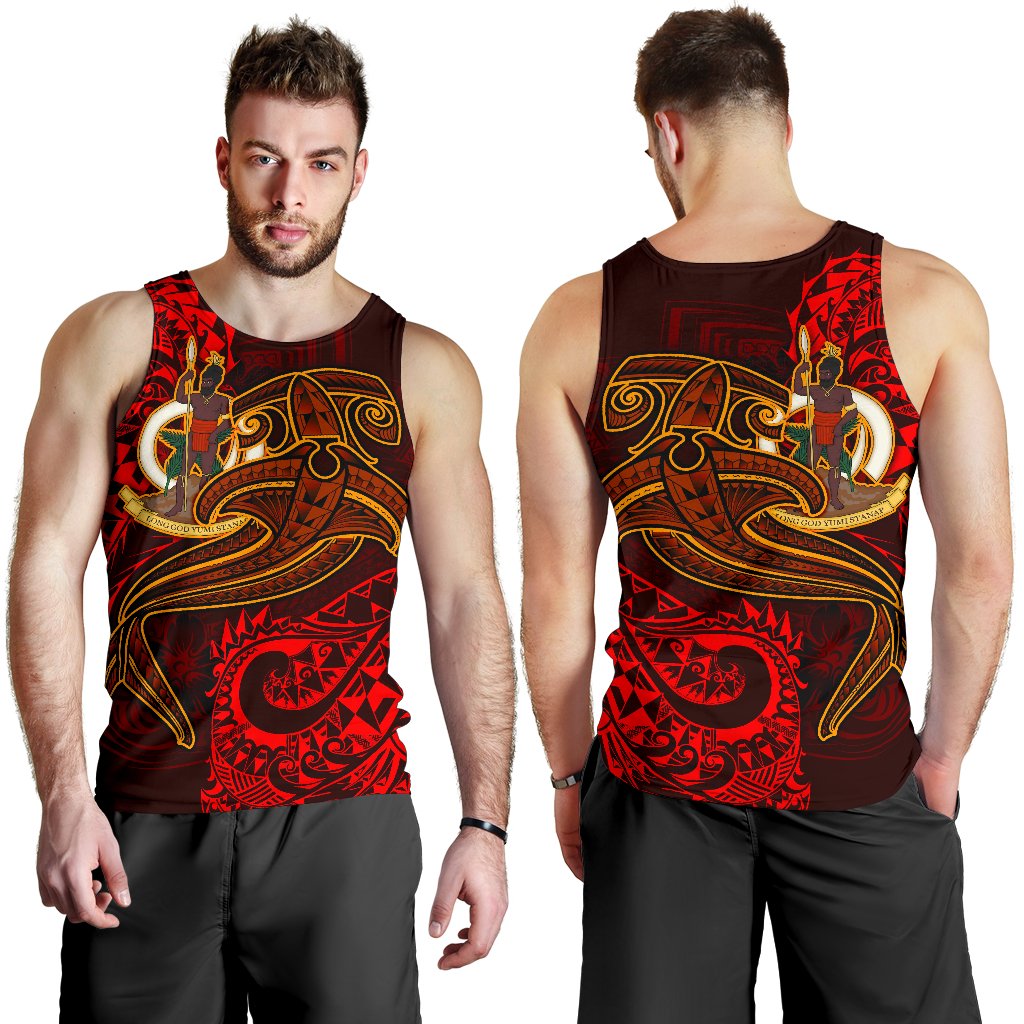 Vanuatu Polynesian Men's Tank Top - Red Shark Polynesian Tattoo - Polynesian Pride
