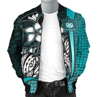 Samoa Polynesian Men's Bomber Jackets Turquoise - Turtle With Hook - Polynesian Pride