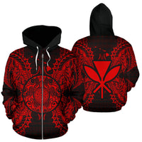 Polynesian Hawaii All Over Zip up Hoodie Map Turtle Red Unisex Red - Polynesian Pride