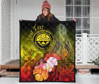 Federated States of Micronesia Custom Personalised Premium Quilts - Humpback Whale with Tropical Flowers (Yellow) - Polynesian Pride