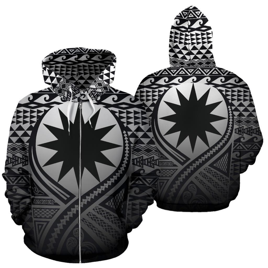 Nauru All Over Zip up Hoodie Lift up Black Unisex Black - Polynesian Pride