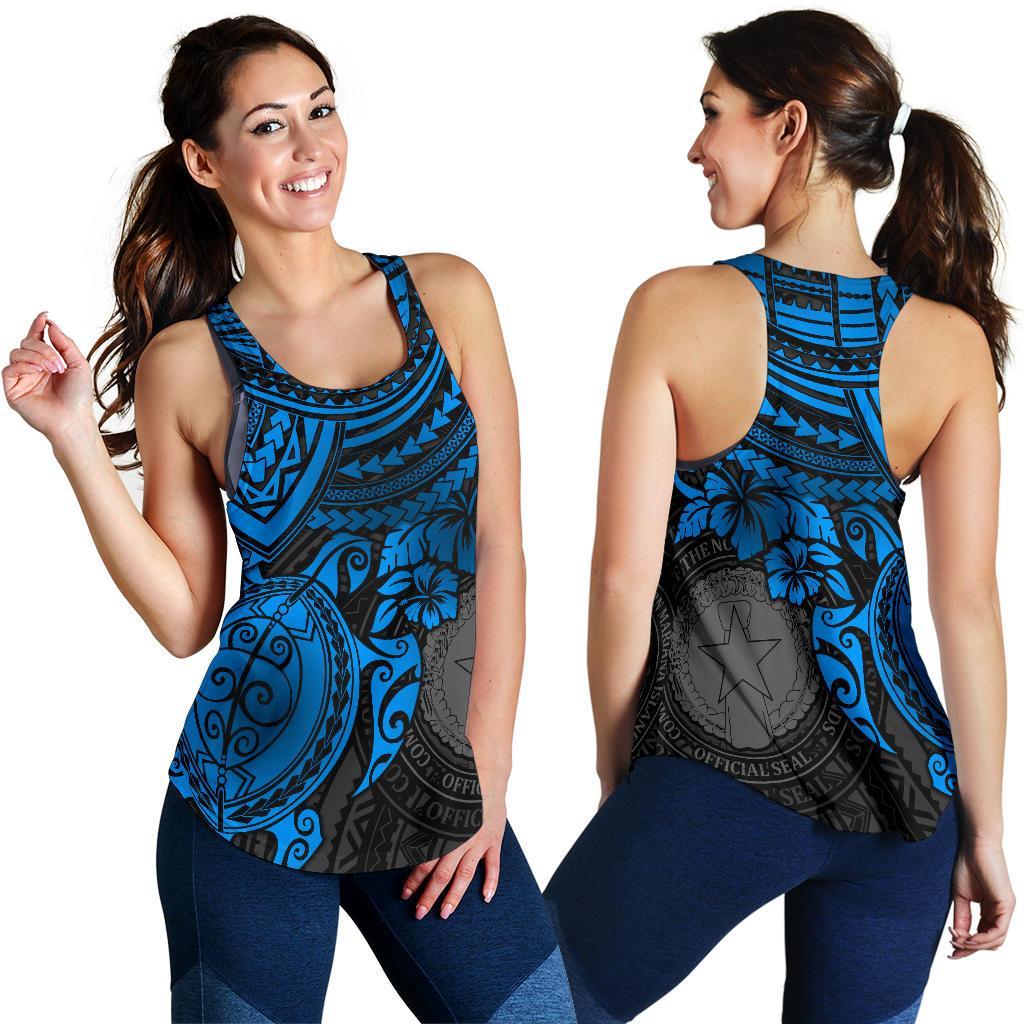 Northern Mariana Islands Polynesian Women's Racerback Tank - Blue Turtle BLUE - Polynesian Pride