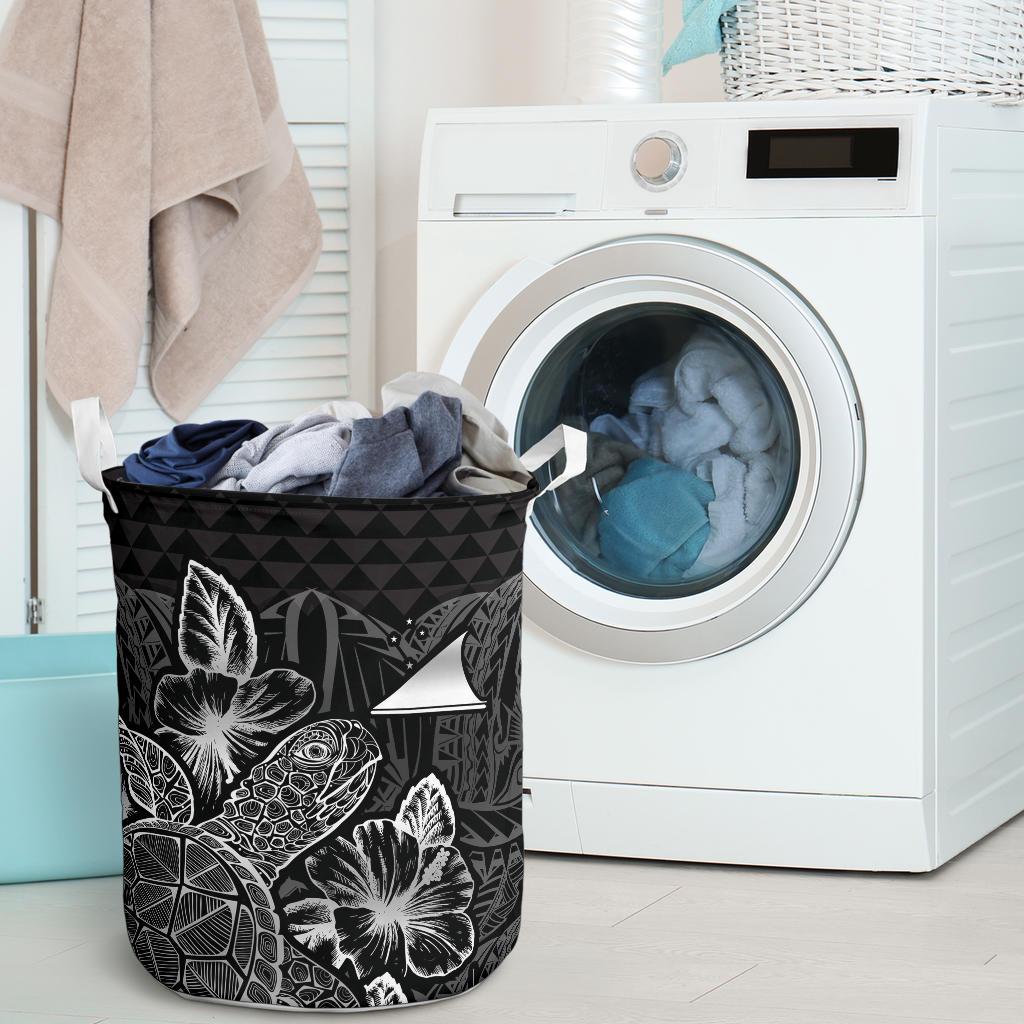 Tokelau Laundry Basket - Polynesian Turtle Hibiscus Black - Polynesian Pride