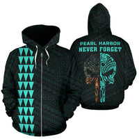 Polynesian Kakau Skull Hawaii Zip Hoodie National Pearl Harbor Remembrance Day Turquoise Unisex Turquoise - Polynesian Pride