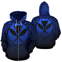 Kanaka Maoli All Over Zip up Hoodie Lift up Blue Unisex Blue - Polynesian Pride