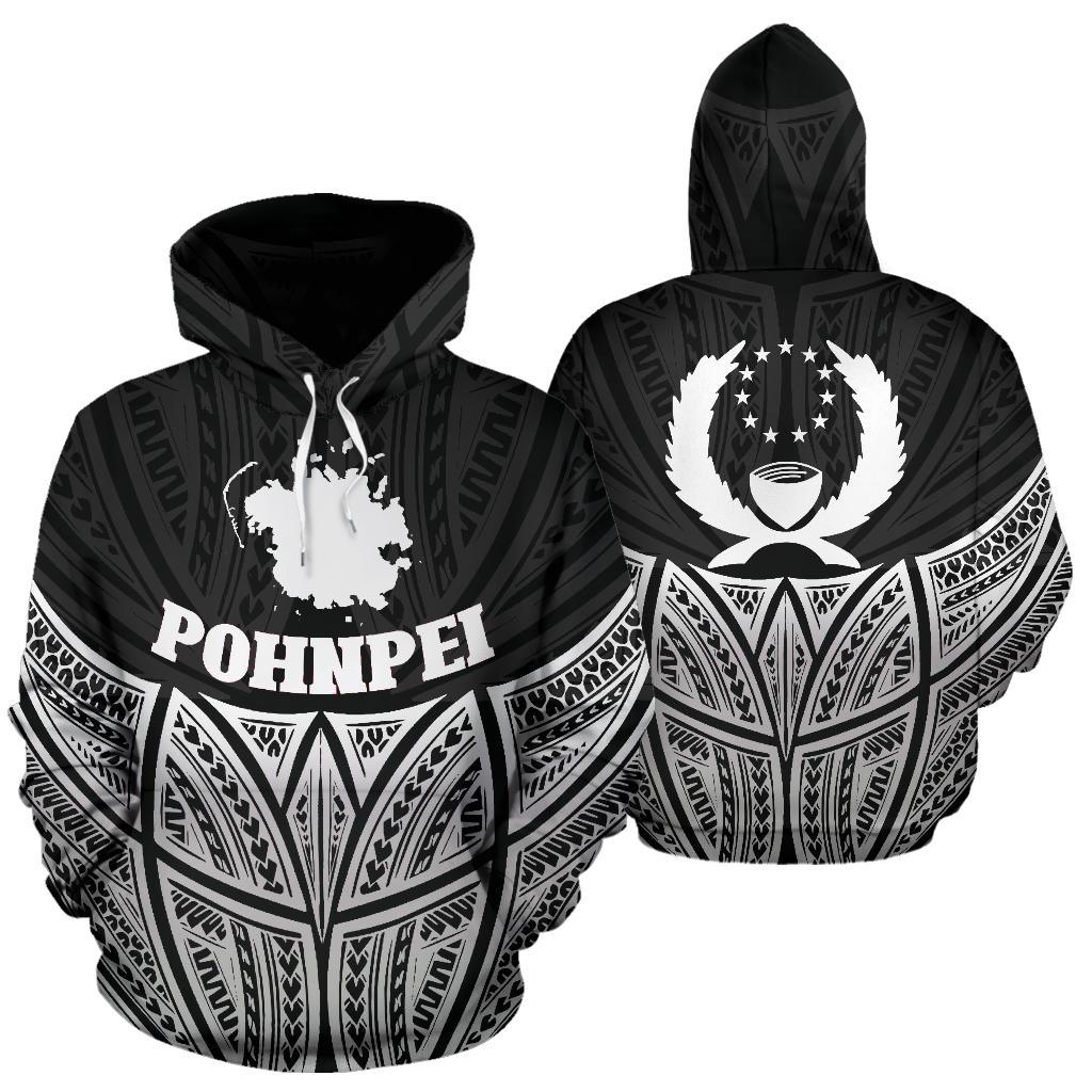 Pohnpei Polynesian Hoodie Black Pride Map nd Seal Unisex Black - Polynesian Pride