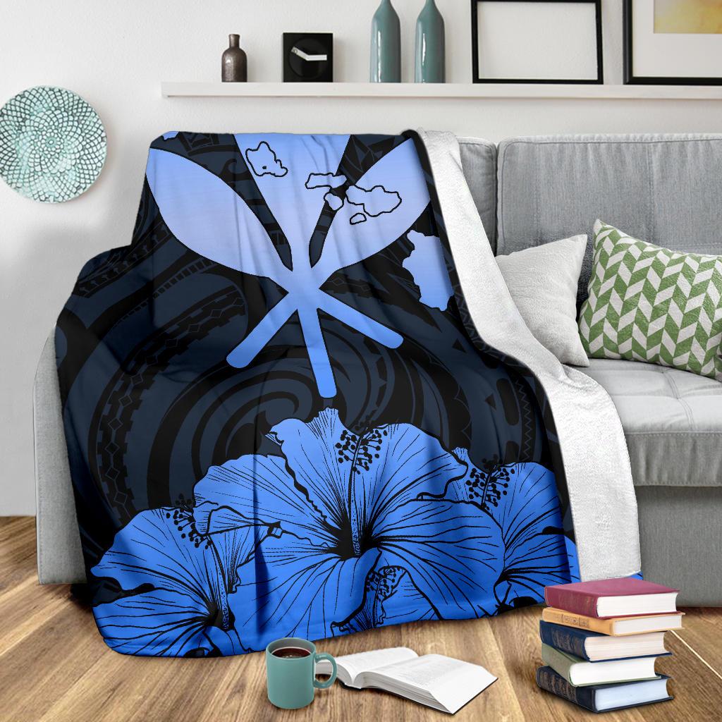 Hawaiian Kanaka Premium Blanket Hibiscus Polynesian Love Blue - Polynesian Pride