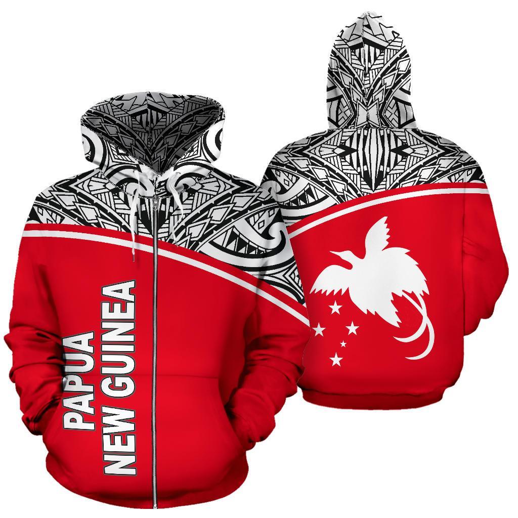 Papua New Guinea Polynesian All Over Zip up Hoodie Red Curve Unisex Red - Polynesian Pride