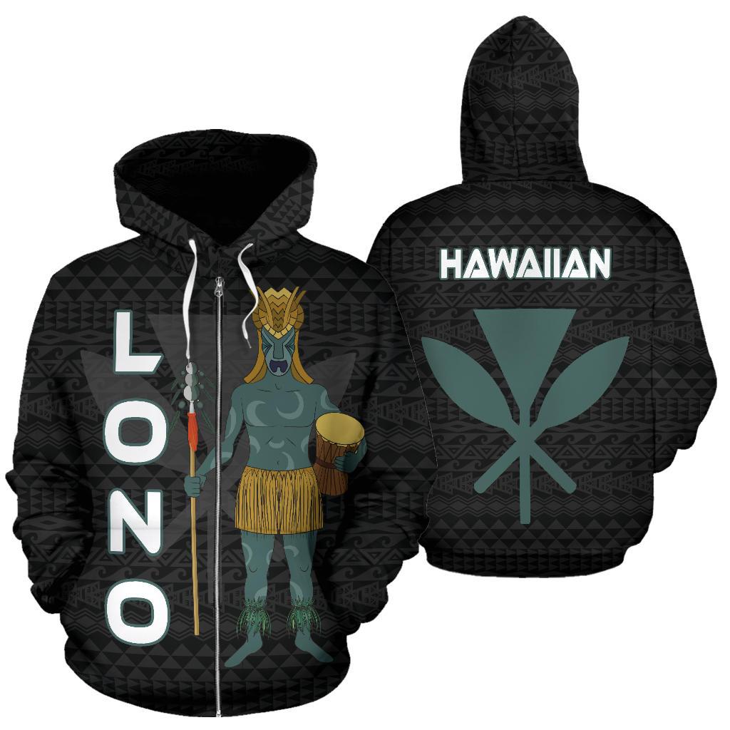 Polynesian Hawaii Zip up Hoodie Lono Hawaiian God of the Myths and Legends Unisex Black - Polynesian Pride