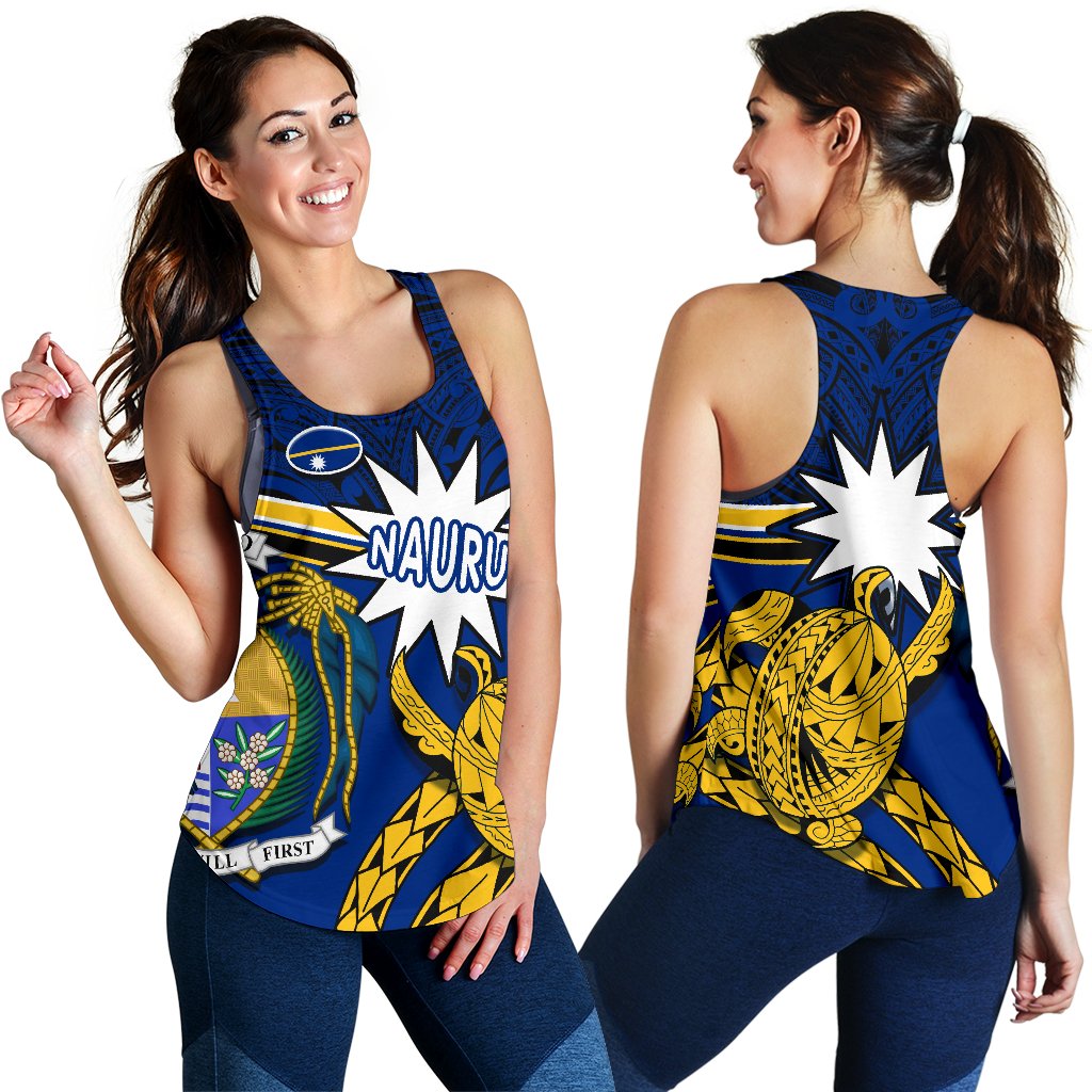 Nauru Rugby Women Racerback Tank Version Turtle Polynesian - Polynesian Pride