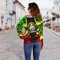 Nauru Women's Off Shoulder Sweater - Polynesian Tattoo Reggae - Polynesian Pride