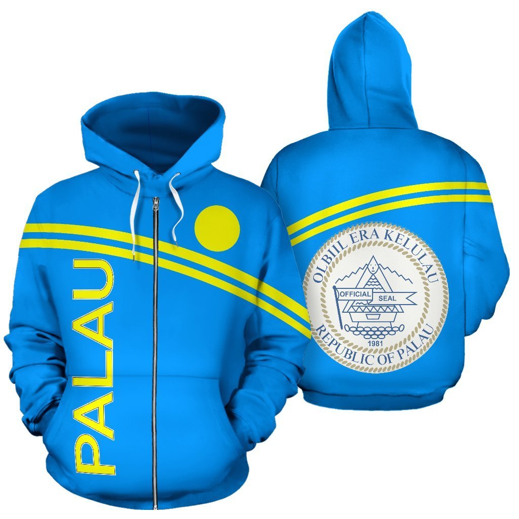Palau All Over Zip up Hoodie Polynesian Curve Version Unisex White - Polynesian Pride