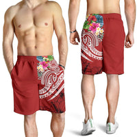 Polynesian American Samoa Men's Shorts - Summer Plumeria (Red) - Polynesian Pride