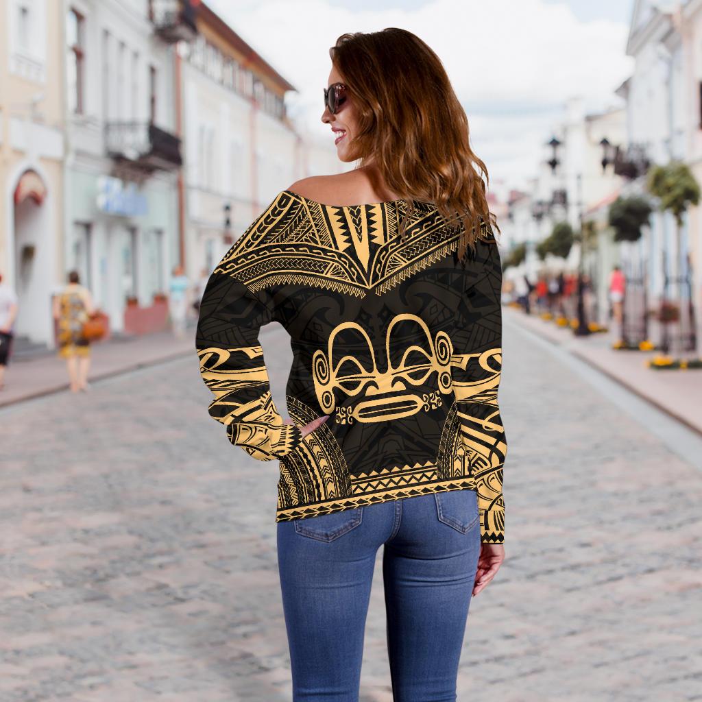 Marquesas Islands Polynesian Chief Women's Off Shoulder Sweater - Gold Version - Polynesian Pride