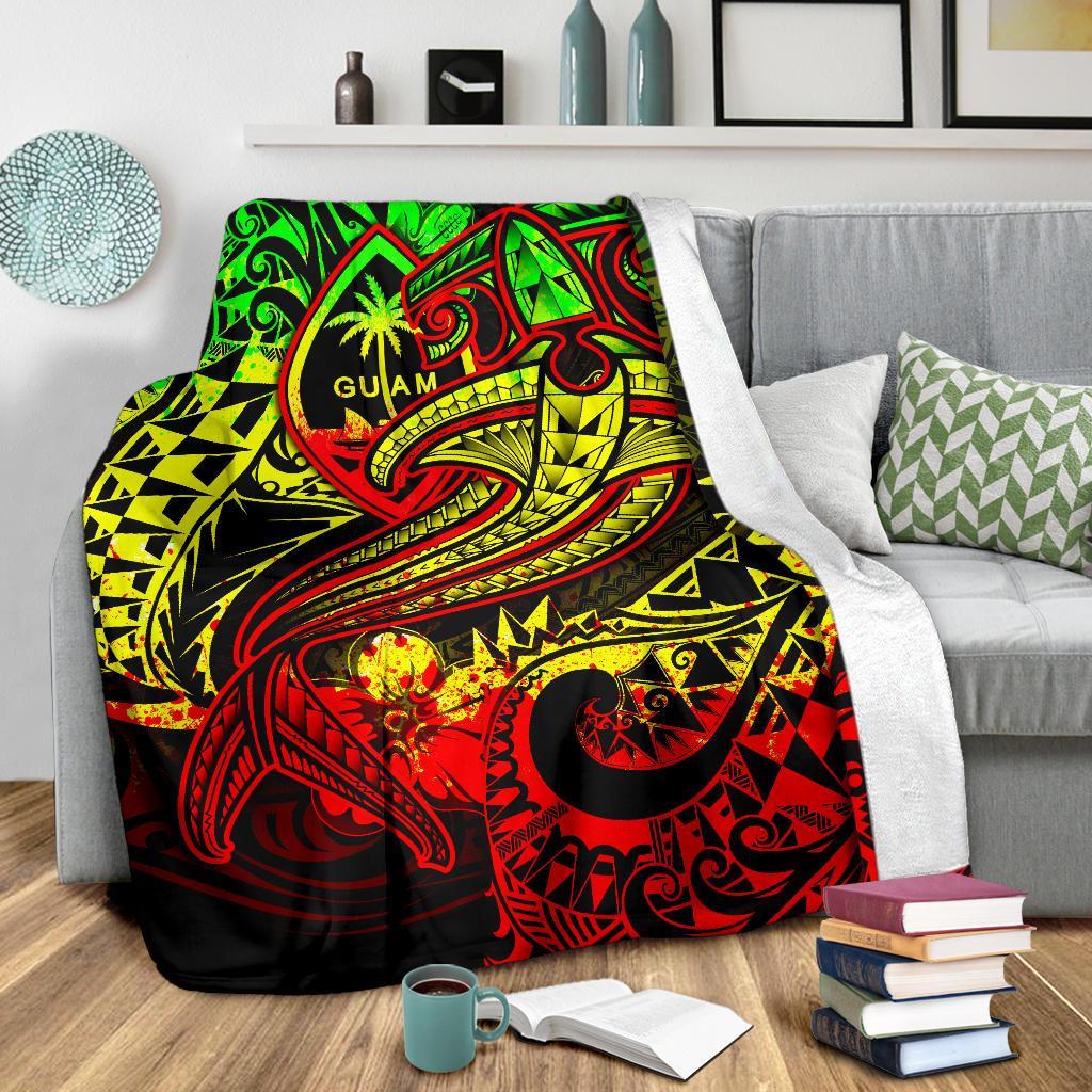 Guam Polynesian Premium Blanket - Reggae Shark Polynesian Tattoo - Polynesian Pride