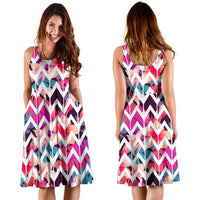 Hawaii Palm Foliage On Striped Zigzag Midi Dress - Polynesian Pride