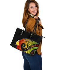 Papua New Guinea Personalised Large Leather Tote Bag - PNG Bird And Polynesian Decorative Pattern - Polynesian Pride