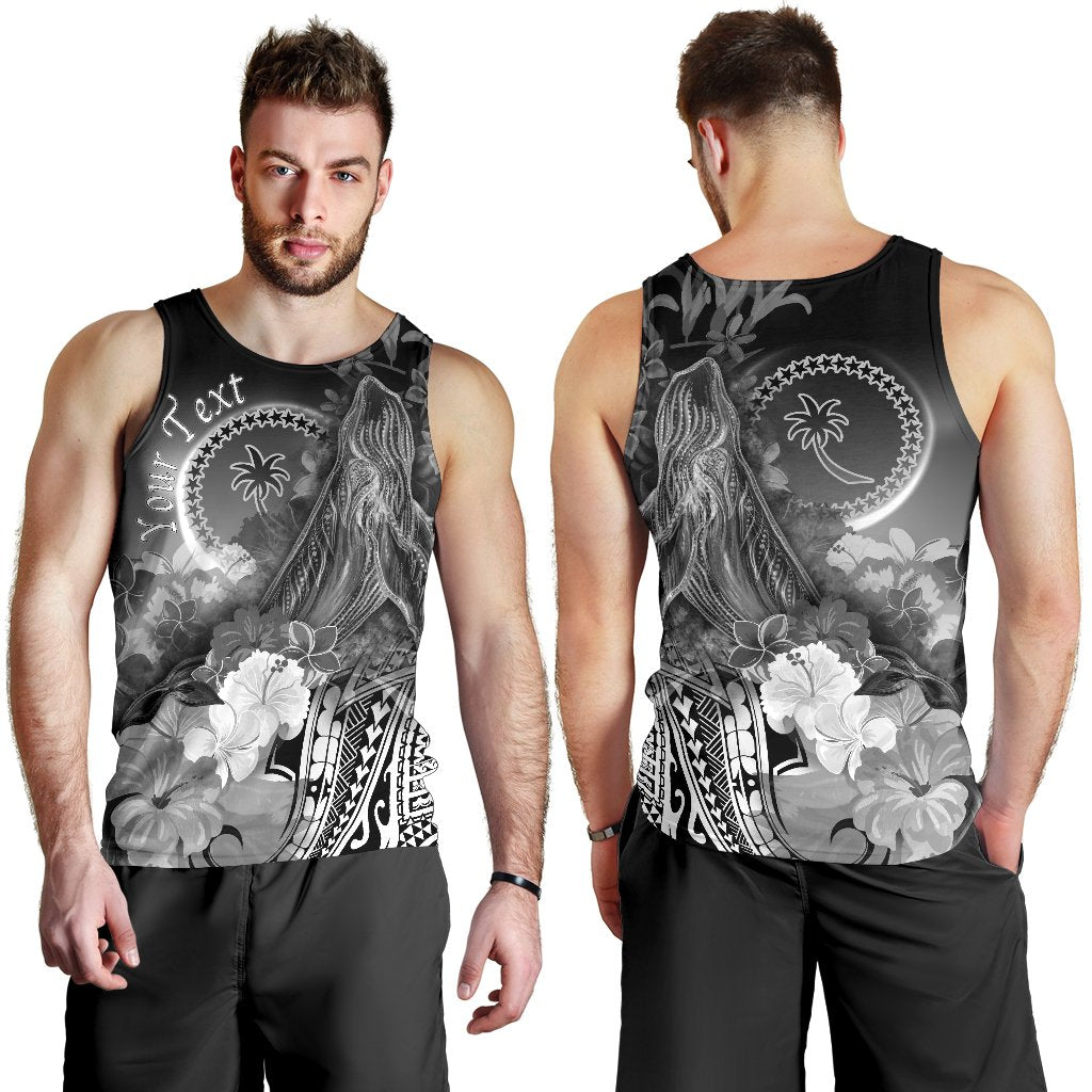 Custom Personalised Chuuk Men's Tank Top - Humpback Whale with Tropical Flowers (White) White - Polynesian Pride