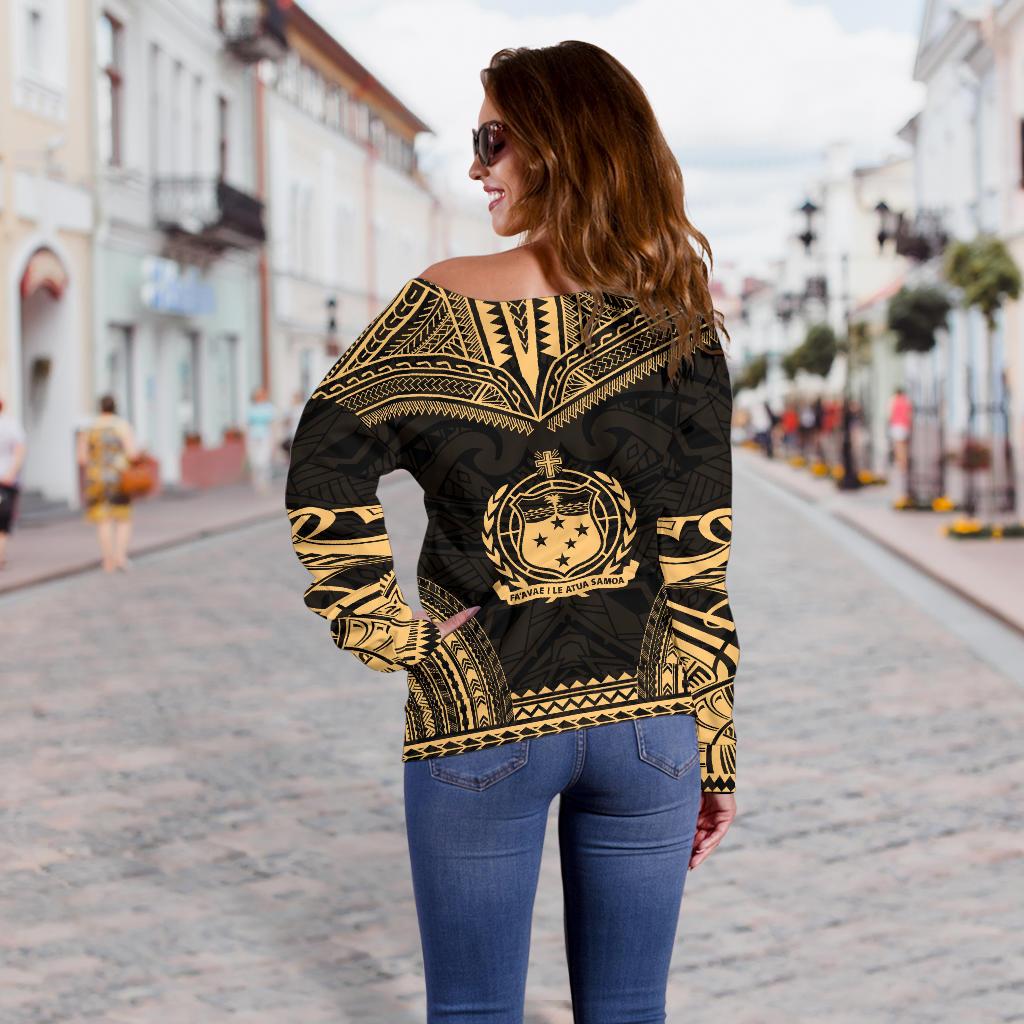 Samoa Polynesian Chief Custom Personalised Women's Off Shoulder Sweater - Gold Version - Polynesian Pride