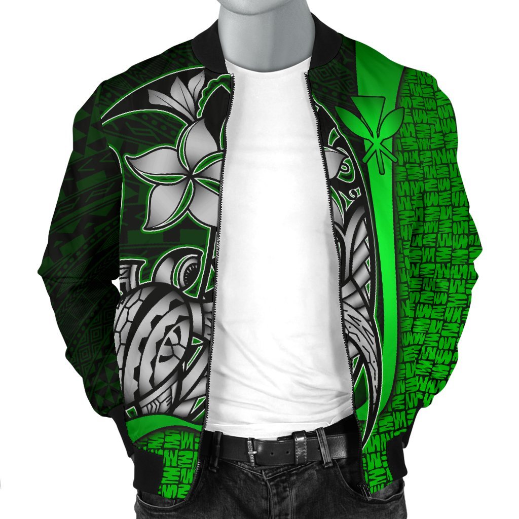 Polynesian Hawaii Men Bomber Jacket Green - Turtle with Hook - Polynesian Pride
