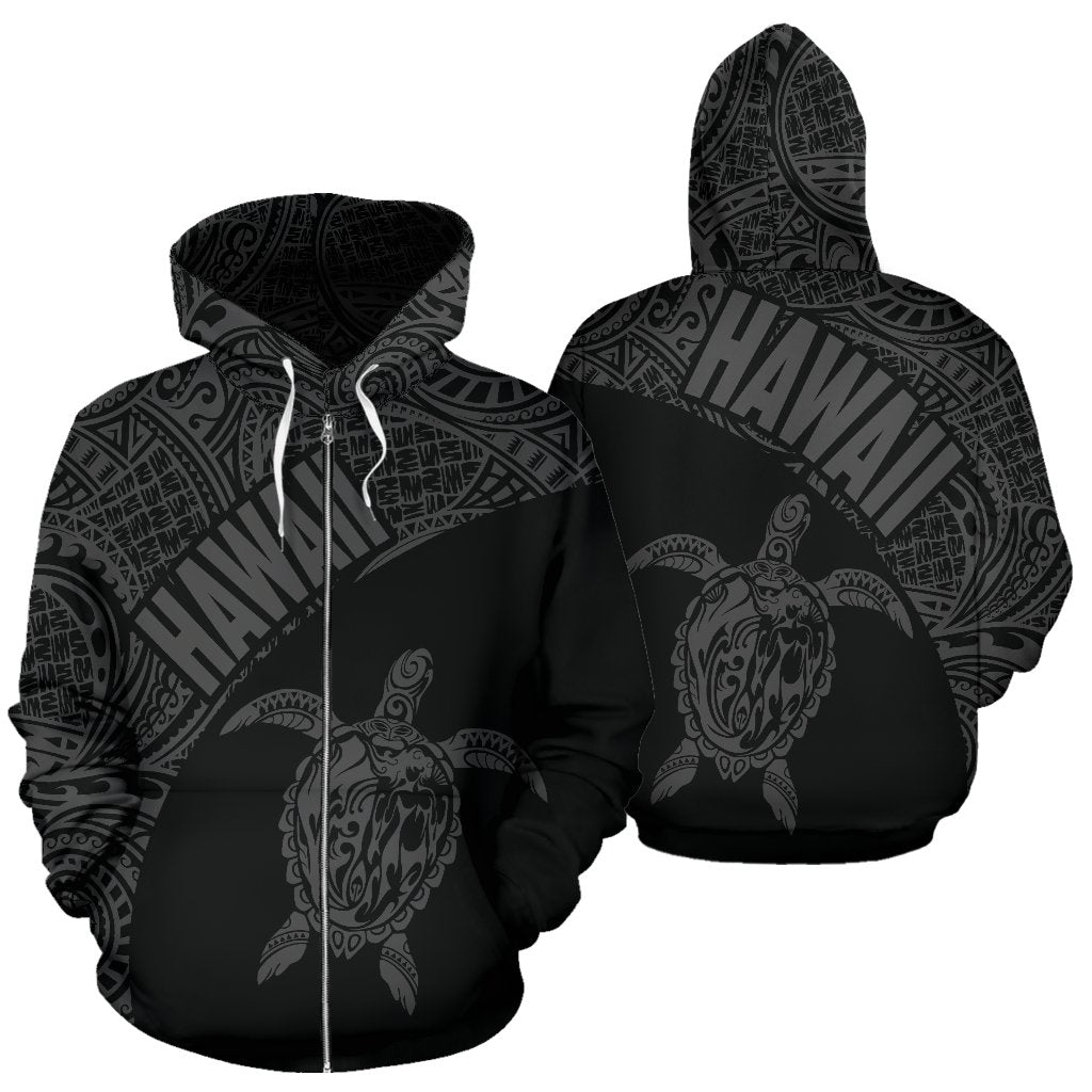 Hawaii Zip up Hoodie Hawaii Turtle Mermaid Polynesian Tattoo Gray Version Unisex Black - Polynesian Pride