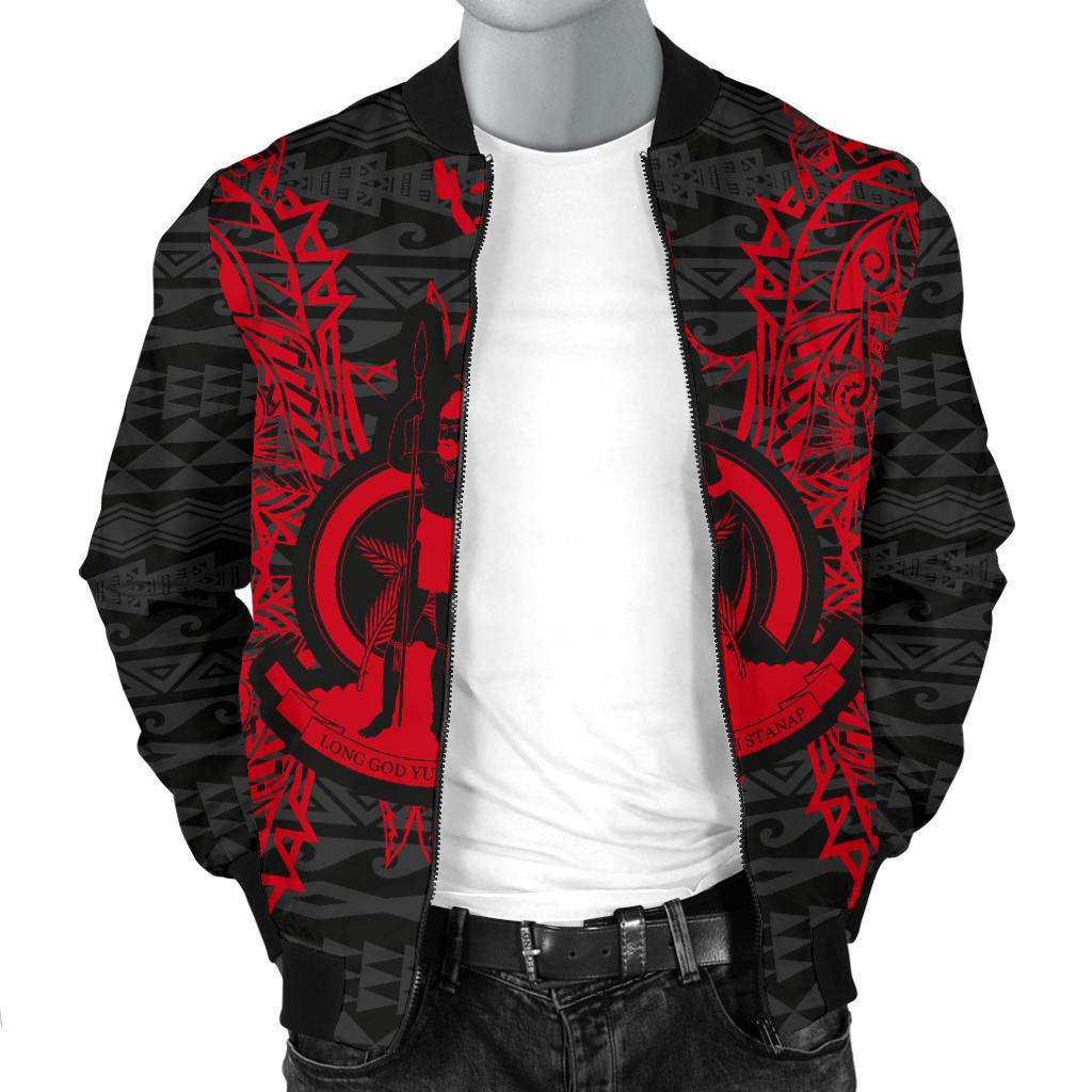 Vanuatu Polynesian Men's Bomber Jacket Map Red - Polynesian Pride