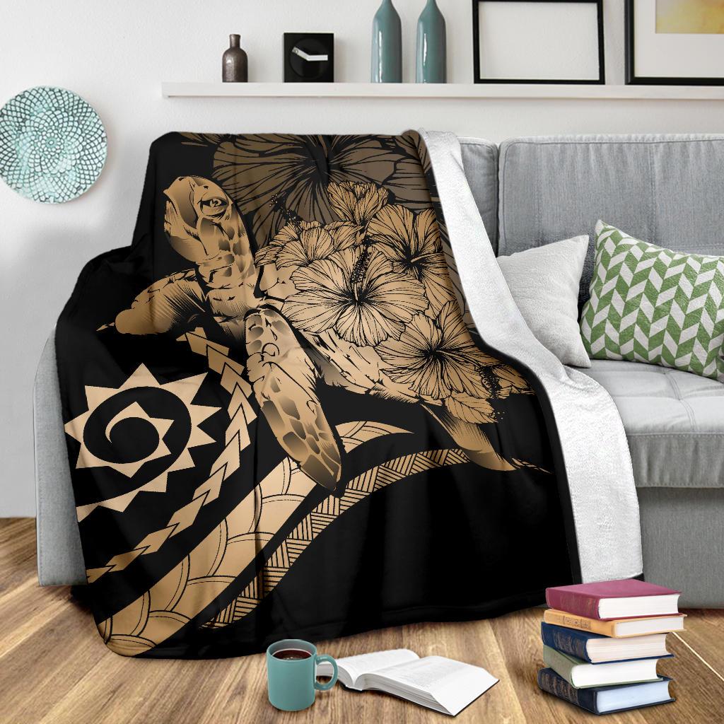 Hawaii Turtle Hibiscus Polynesian Vintage Premium Blanket - Gold - Polynesian Pride