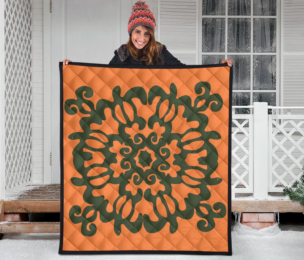 Hawaiian Quilt Turtle Pattern New Orange Premium Quilt - Skin Style - AH - Polynesian Pride