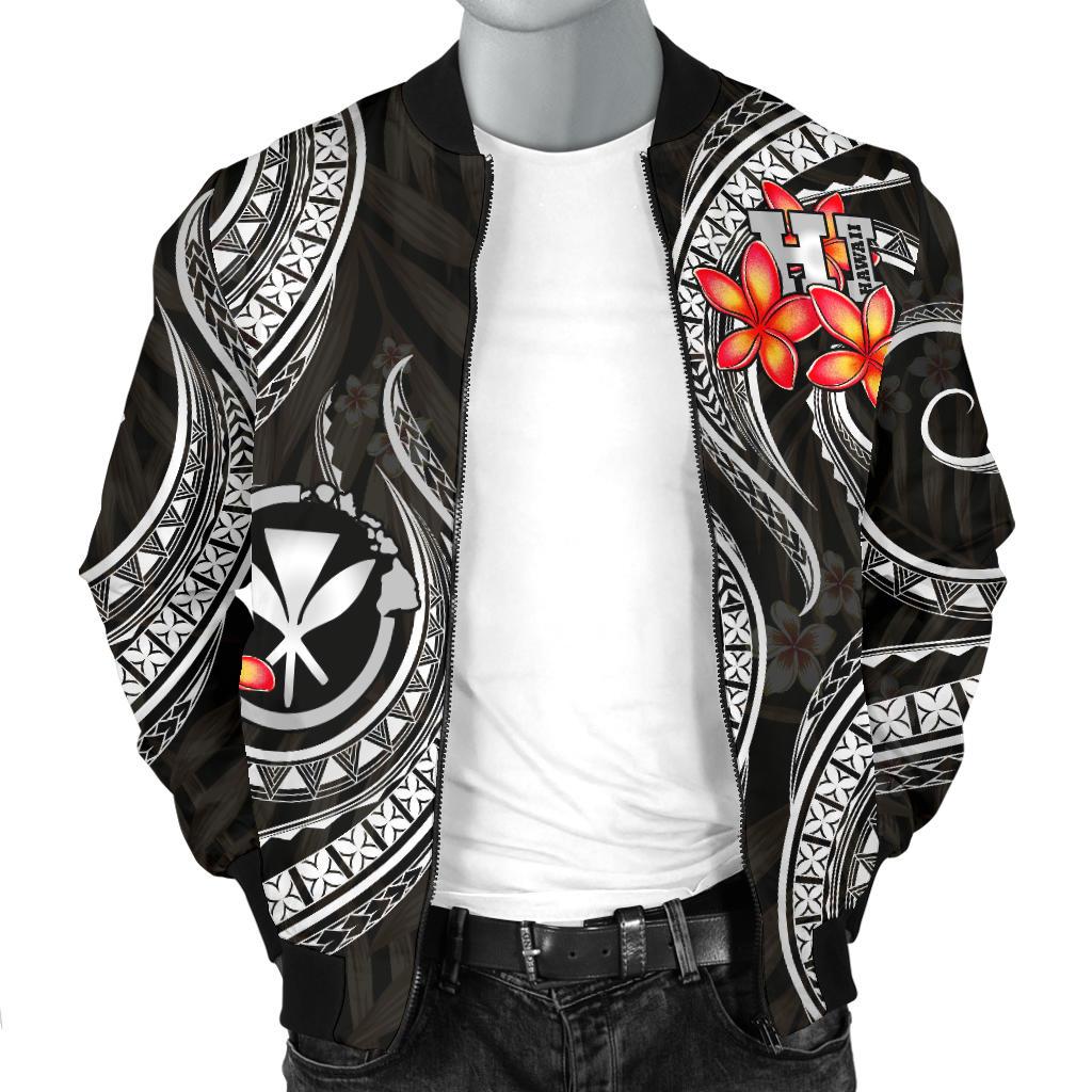 Polynesian Hawaii Men Bomber Jacket - Black Plumeria - Polynesian Pride