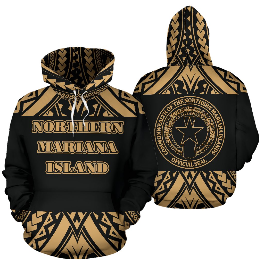 Northern Mariana Islands All Over Hoodie Polynesian Gold Version Unisex White - Polynesian Pride