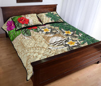 Kiribati Polynesian Quilt Bed Set - Hibiscus Turtle Tattoo Beige - Polynesian Pride