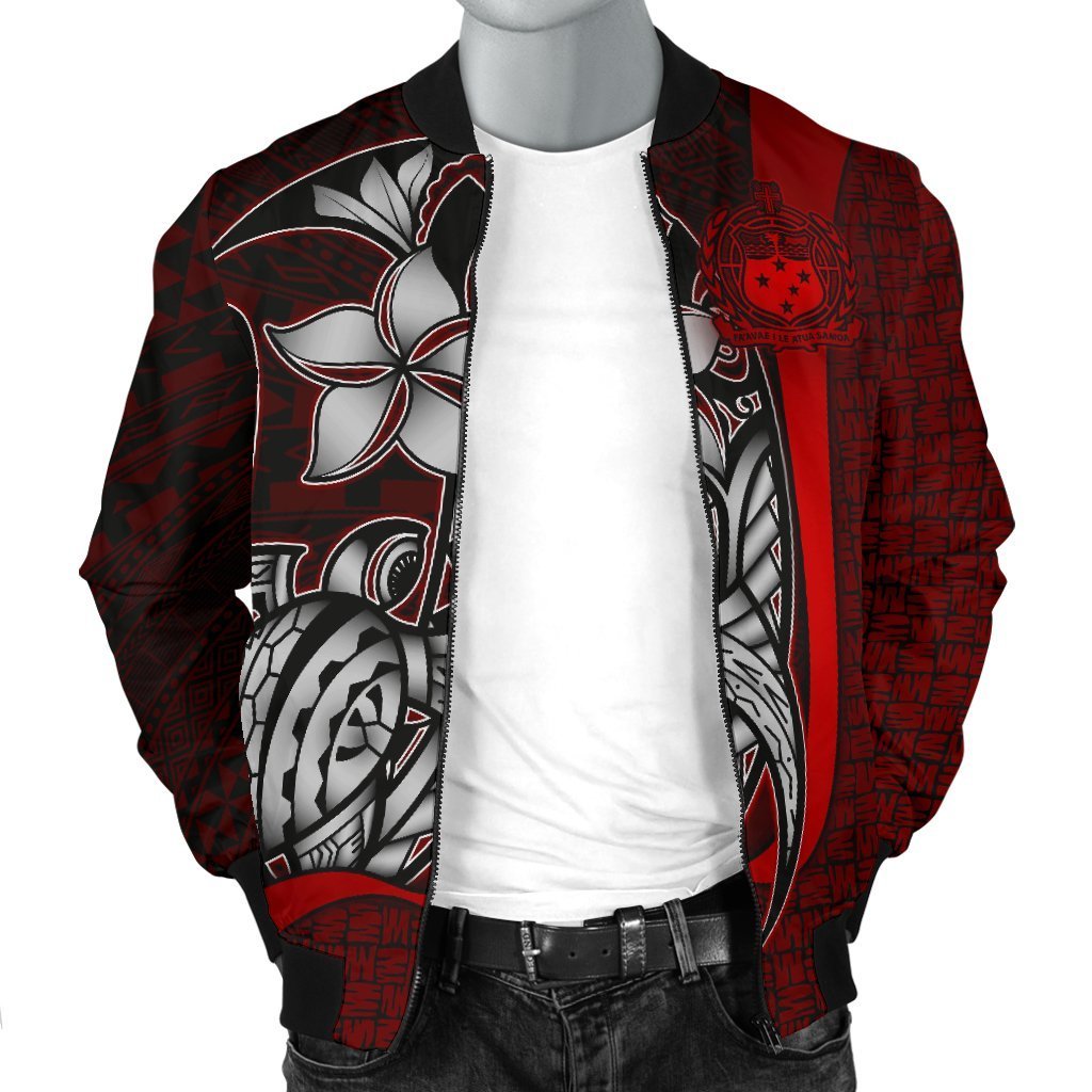 Samoa Polynesian Men's Bomber Jackets Red - Turtle With Hook - Polynesian Pride