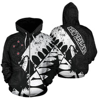 New Zealand Maori Zip Hoodie, Silver Fern Flag Full Zip Hoodie - Polynesian Pride