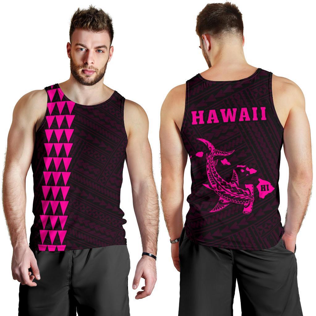 Hawaii Kakau Polynesian Hammerhead Shark Map Men's Tank Top - Pink Pink - Polynesian Pride