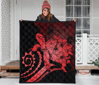 Hawaii Turtle Hibiscus Polynesian Vintage Premium Quilt - Red - Polynesian Pride