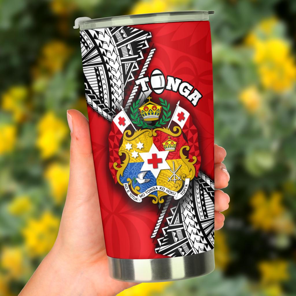 (Custom Personalised) Tonga Rugby Tumbler Polynesian Style Pinwheel - Custom Text and Number - Polynesian Pride