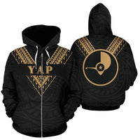 Yap All Over Zip up Hoodie Gold Sailor Style Unisex Black - Polynesian Pride