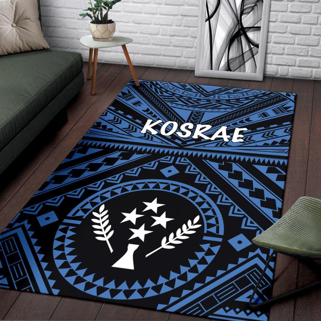 Kosrae Area Rug - Kosrae Flag In Polynesian Tattoo Style (Blue) - Polynesian Pride