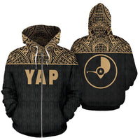 Yap All Over Zip up Hoodie Gold Version Unisex Black And Gold - Polynesian Pride