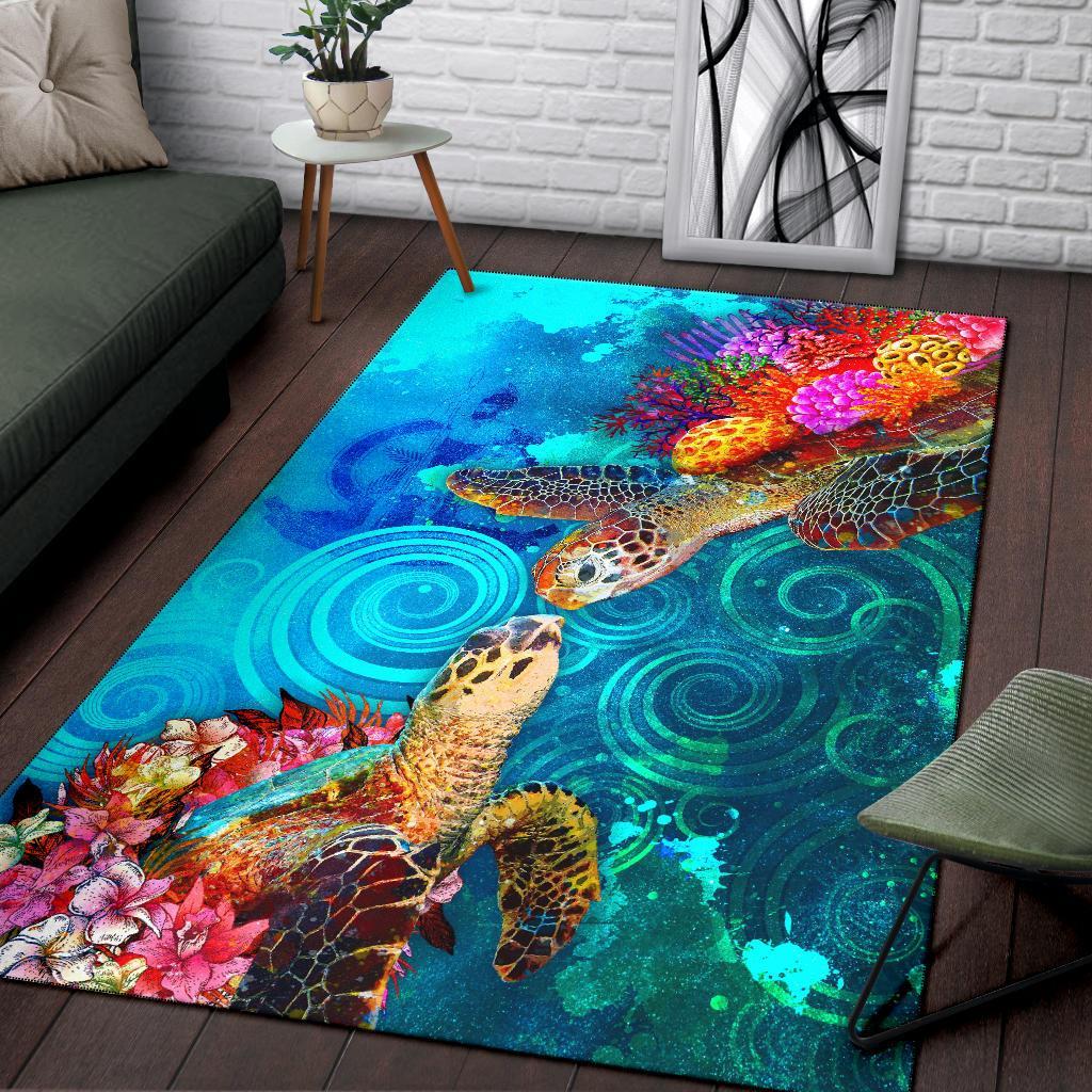 Vanuatu Area Rug - Sea Turtle Coral Treasure - Polynesian Pride