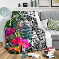Palau Custom Personalised Premium Blanket White - Turtle Plumeria Banana Leaf Crest - Polynesian Pride