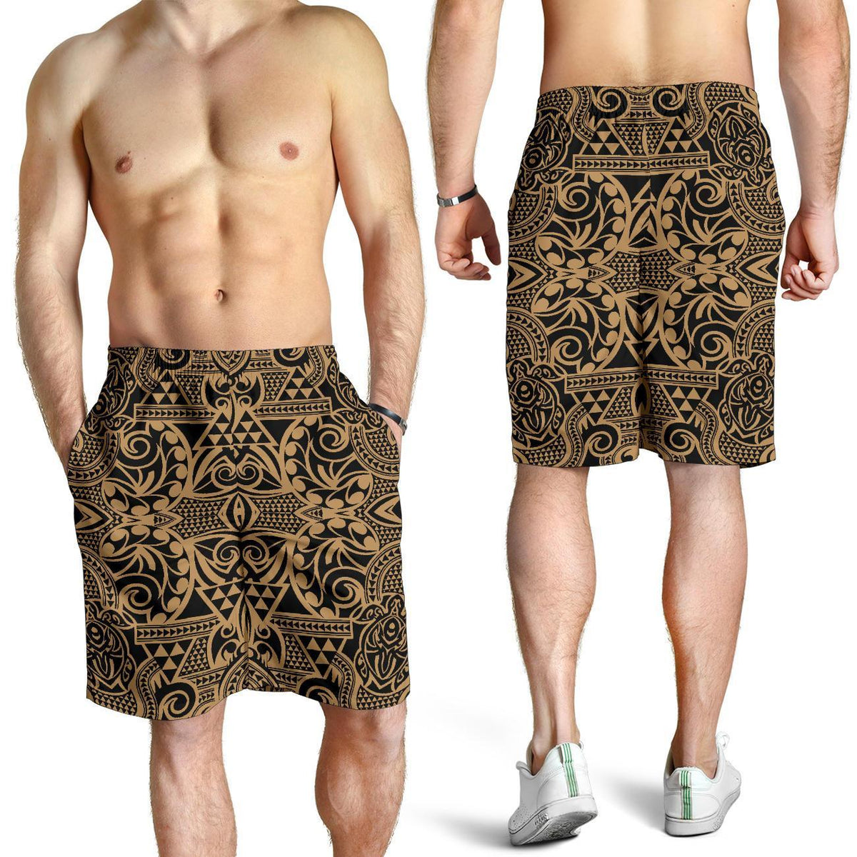Polynesian Kakau Turtle Gold Men's Short - Polynesian Pride