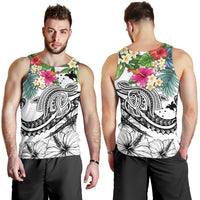 Papua New Guinea Polynesian Men's Tank Top - Summer Plumeria (White) - Polynesian Pride