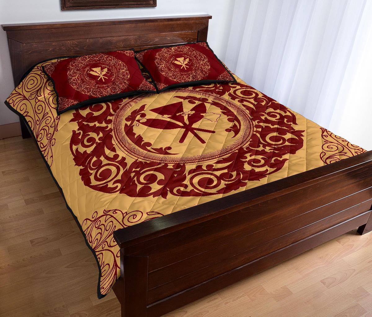 Hawaii Map Classic Floral Quilt Bed Set Red - Polynesian Pride