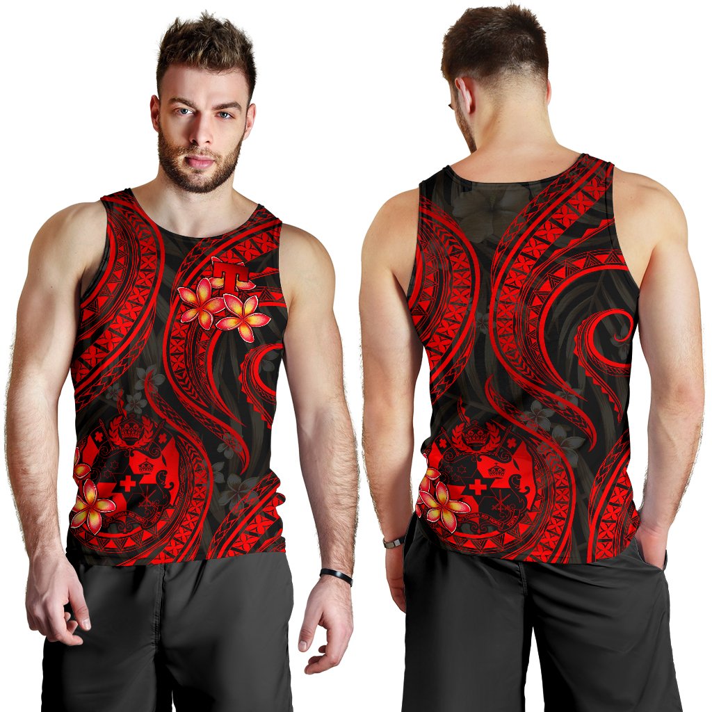 Tonga Polynesian Men Tank Top - Red Plumeria - Polynesian Pride
