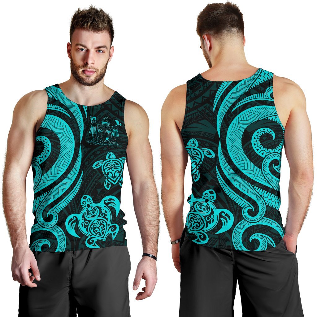 Fiji Polynesian Men Tank Top - Turquoise Tentacle Turtle Crest Turquoise - Polynesian Pride