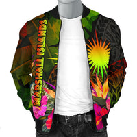 Marshall Islands Polynesian Men's Bomber jacket - Hibiscus and Banana Leaves - Polynesian Pride